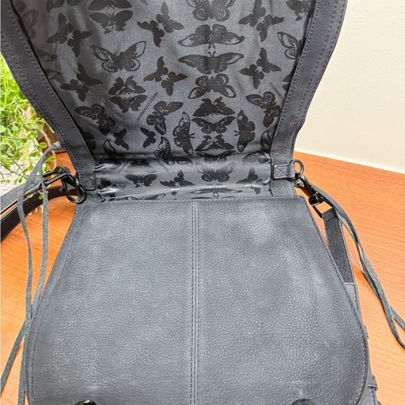 Rebecca Minkoff Crossbody Saddle Bag Black Nubuck Leather Vanity Satchel AUTH. - Picture 7 of 10